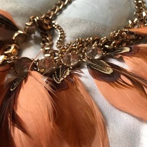 Gold Orange Feather Statement Necklace